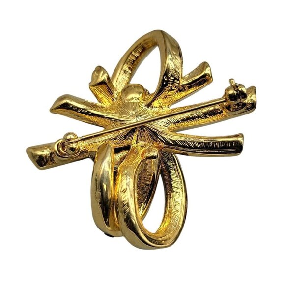 Nolan Miller Bow Brooch Baguette Rhinestones Vintage Retired Knot Gold Plated - Picture 8 of 10